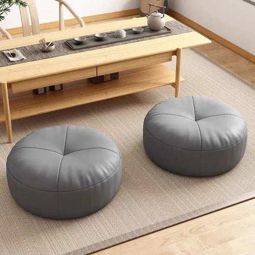 Skanto | Zen Kissen – Rundes japanisches Bodenkissen aus Nappaleder, Tatami-Stil