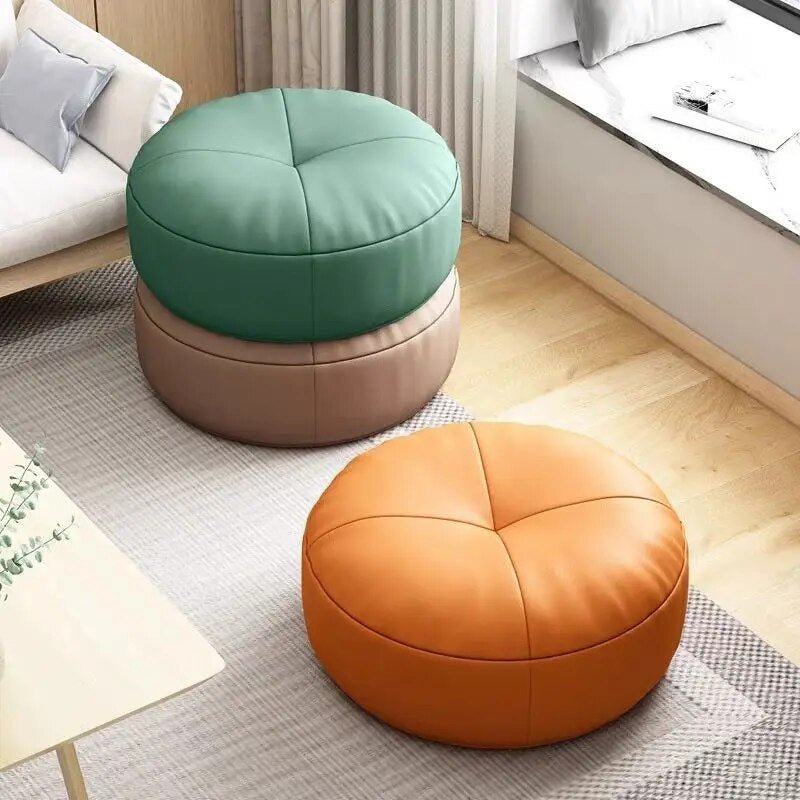 Skanto | Zen Kissen – Rundes japanisches Bodenkissen aus Nappaleder, Tatami-Stil