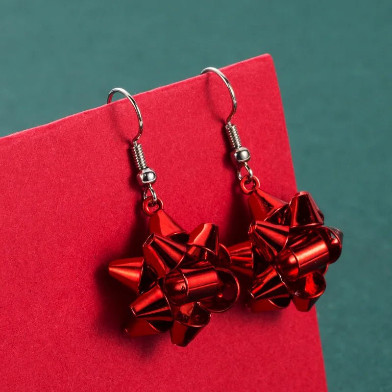 Skanto | Funkelnde Weihnachts-Schleifen-Stern-Ohrringe – Trendige Weihnachts-Ohrhaken für festliche Anlässe & perfektes Weihnachtsgeschenk