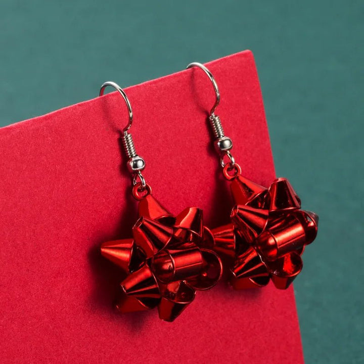 Skanto | Funkelnde Weihnachts-Schleifen-Stern-Ohrringe – Trendige Weihnachts-Ohrhaken für festliche Anlässe & perfektes Weihnachtsgeschenk