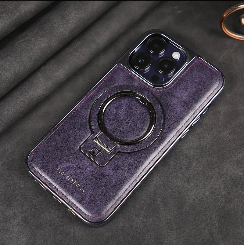 Luxuriöse Lederhülle mit integriertem, klappbarem Ring-Ständer für das iPhone