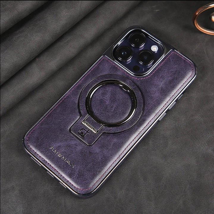 Luxuriöse Lederhülle mit integriertem, klappbarem Ring-Ständer für das iPhone