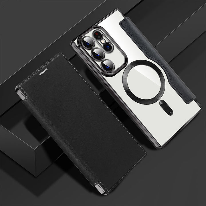 Magnetische Samsung Flip-Hülle | Lederoptik mit Kartenfach