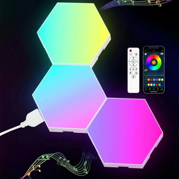 Skanto | Interaktive hexagonale LED-Paneele mit RGB-Farbsteuerung und Musik-Synchronisation