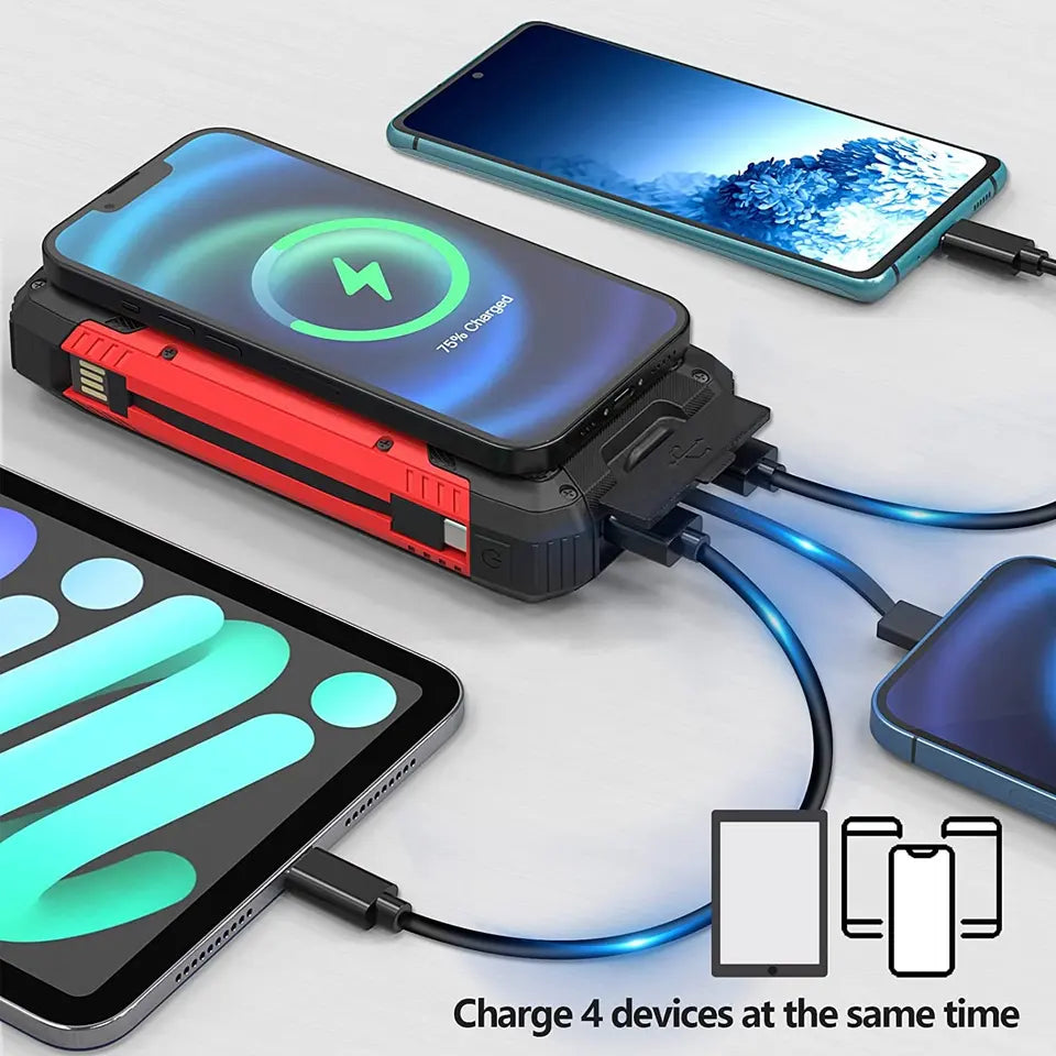 Skanto | 30000mAh Solar-Ladegerät, kabellose wasserdichte Powerbank extern