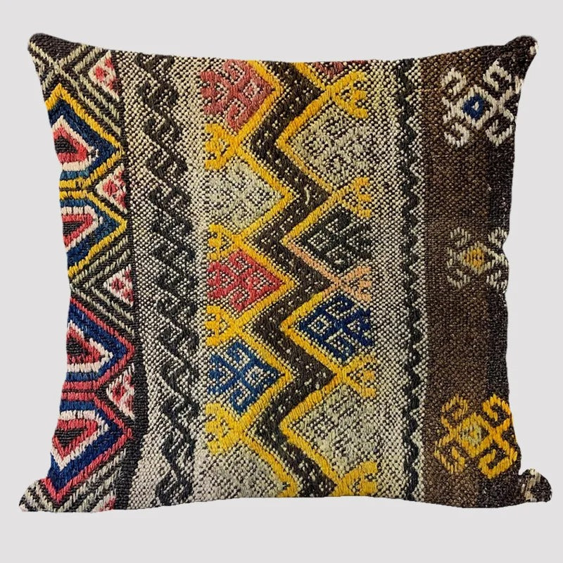 Skanto | BohoLoom Mehrfarbiger Leinen-Kissenbezug | Boho-Chic Design | Deko für Wohn- & Schlafzimmer