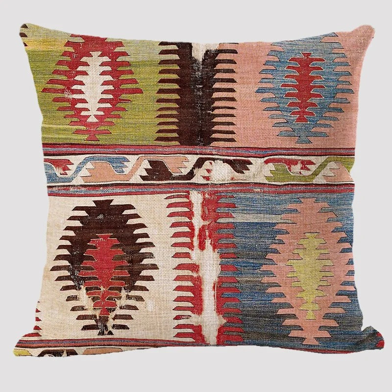 Skanto | BohoLoom Mehrfarbiger Leinen-Kissenbezug | Boho-Chic Design | Deko für Wohn- & Schlafzimmer