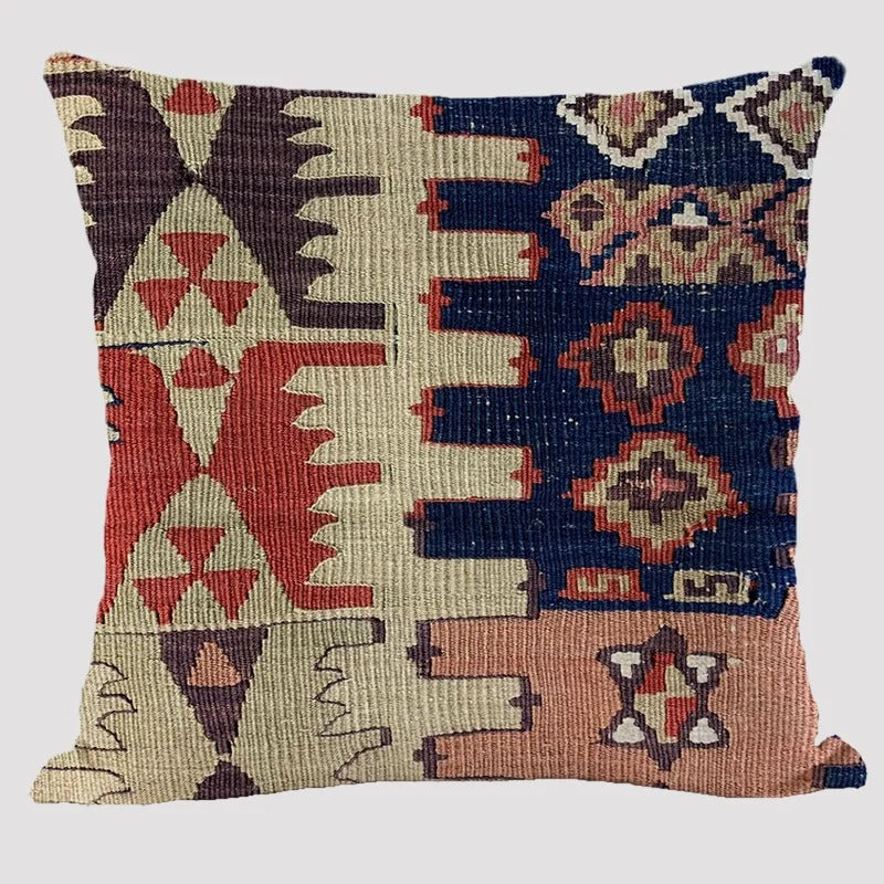 Skanto | BohoLoom Mehrfarbiger Leinen-Kissenbezug | Boho-Chic Design | Deko für Wohn- & Schlafzimmer