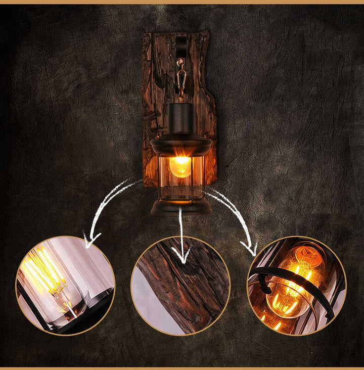 Skanto | Veritas - Wandlampe mit Holzsockel und Glasdesign