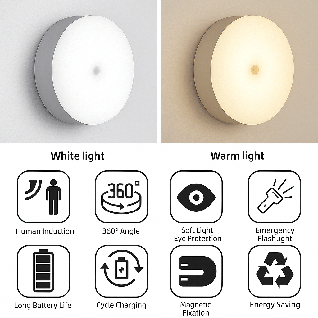Skanto | Wiederaufladbare LED-Leuchte mit Bewegungssensor | Energiesparend, USB-wiederaufladbar & Ideal für Gehwege, Treppen, Kleiderschränke & Schränke