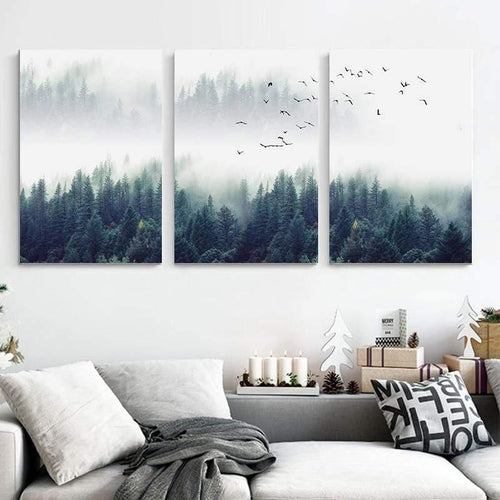 Skanto | 3-teilige nordische Waldlandschaft Wandkunst